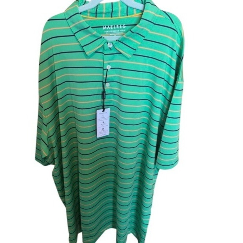 Maelreg Mens Performance Polo Green Orange Navy‎ Stripe Size 2XL NWT